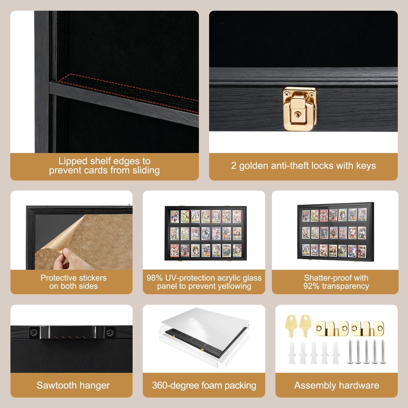 Sports Card Display Case UV Graded Wall Mounted Lockable Cabinet Baseball PSA NBA Basketball Football Hockey Comic Pokemon Game Trading Cards Holder