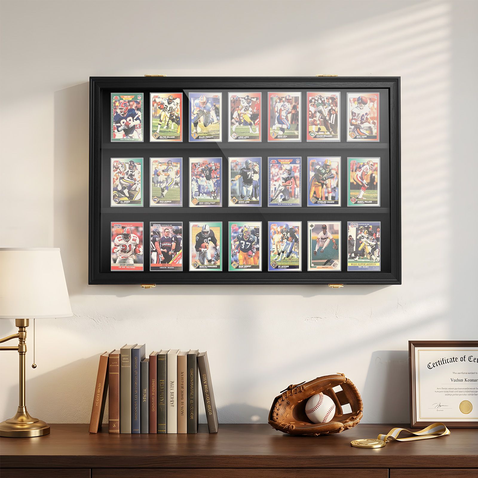 Sports Card Display Case UV Graded Wall Mounted Lockable Cabinet Baseball PSA NBA Basketball Football Hockey Comic Pokemon Game Trading Cards Holder