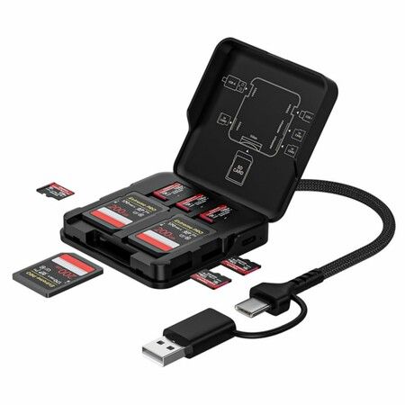 5-in-1 USB 3.0 Card Reader with Storage Case, USB A & USB C Dual Connector 5Gbps High Speed SD TF Memory Card Reader for Mac Windows Android