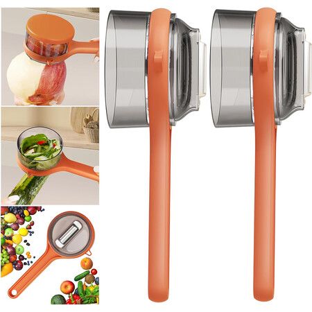 2Pcs Peeling Knife with Storage Box, Fruit and Vegetable Peeler with Container, Stainless Steel MultiFunction Peeler for Home Kitchen (Orange)