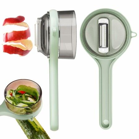 2Pcs Peeling Knife with Storage Box, Fruit and Vegetable Peeler with Container, Stainless Steel MultiFunction Peeler for Home Kitchen (Green)