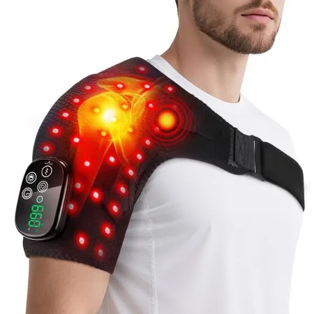 Cordless Wearable Shoulder Red Light Massage Brace Wrap, 5000mAh Rechargeable 50 Dual-Chip 660nm 850nm LEDs Adjustable Left Right Shoulder Wrap with Timer