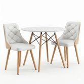 Artiss Dining Table and Chairs Set 3PCS 90cm 2 Seater Round Dining Set for Kitchen, Apartment, Dining Room White