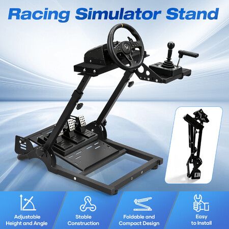 Racing Steering Wheel Stand Gaming Simulator Cockpit Gear Shifter Handbrake Mount Foldable Adjustable for Logitech G29 G923 Thrustmaster Moza PS5 Xbox
