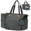 Waterproof Quilted Large Diaper Tote Bag, Daily Travel Bag with Bottle Compartment, Changing Pad, Pacifier Case & Shoulder Strap, Dark Gray