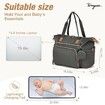 Waterproof Quilted Large Diaper Tote Bag, Daily Travel Bag with Bottle Compartment, Changing Pad, Pacifier Case & Shoulder Strap, Dark Gray