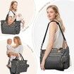Waterproof Quilted Large Diaper Tote Bag, Daily Travel Bag with Bottle Compartment, Changing Pad, Pacifier Case & Shoulder Strap, Dark Gray
