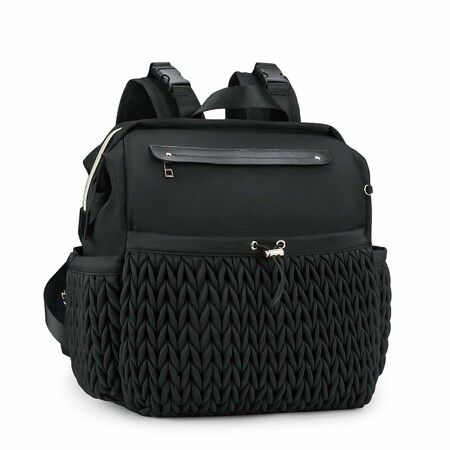 Quilted Waterproof Diaper Backpack, Multi-scenario Travel Maternity Bag with Changing Pad & Stroller Buckle, Black