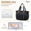 Waterproof Quilted Large Diaper Tote Bag, Daily Travel Bag with Bottle Compartment, Changing Pad, Pacifier Case & Shoulder Strap,Black