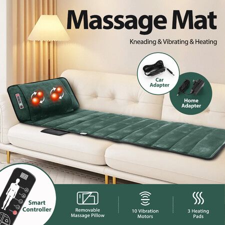 HOMASA Heated Massage Mat Full Body Vibration Shiatsu Neck Massager Electric Heating Pad Shoulder Back Leg Heating 10 Motors Chair Car Seat Cushion