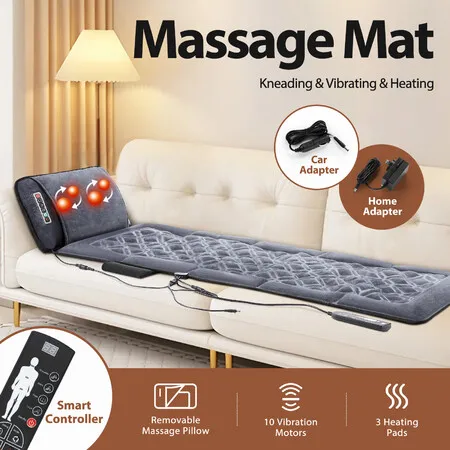 HOMASA Heated Vibration Massage Mat Shiatsu Neck Massager Full Body Electric Heating Pad Shoulder Back Leg Heater 10 Motor Sofa Chair Car Seat Cushion
