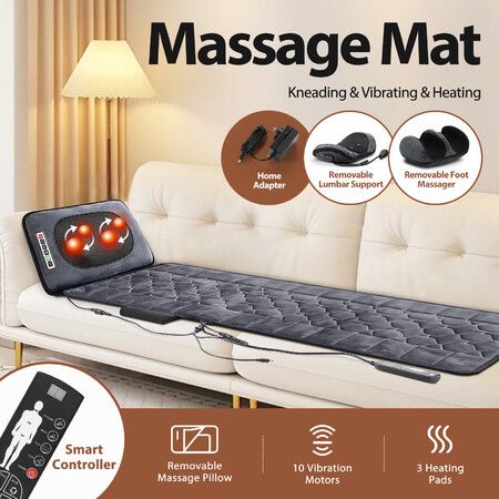 HOMASA Full Body Heated Massage Mat Vibration Lumbar Support Heating Shiatsu Neck Back Foot Massager Electric Recliner Chair Seat Cushion Pad 10 Motor