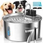 7L Wireless Dog Water Fountain with 6 Filters,Stainless Steel 236oz Capacity,4-Layer Filtration,Ultra-Quiet Pump,Water Level Window