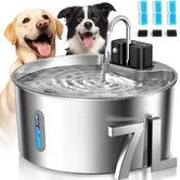 7L Wireless Dog Water Fountain with 3 Filters,Stainless Steel,4-Layer Filtration,Ultra-Quiet Pump,Water Level Window,Easy Clean For Large Dogs