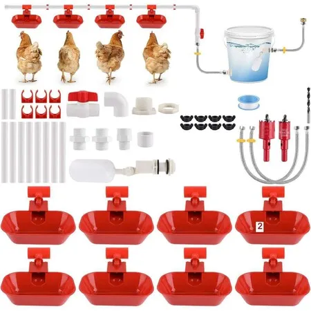 Poultry Watering Kit Automatic 57-Piece Set Chicken Waterer with PVC Pipe Set  Drinking Cups Float Valve and Connectors Easy DIY Installation for Farm