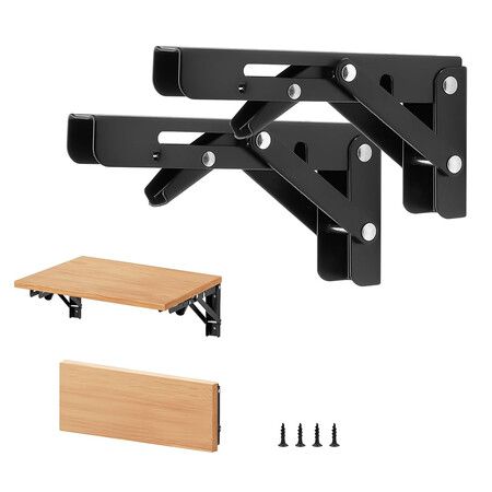 2Pcs Folding Shelf Brackets, 6 Inch, Collapsible Wall Brackets, Foldable Shelf Support, Space Saving DIY Use, For Benches, Tables, Worktops, 6 Inch