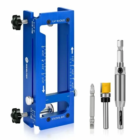 Aluminum Alloy Door Hinge Mortise Jig, Adjustable Router Hinge Template Kit for 2.5"-5" Length Hinges, 1/4" & 5/8" Radius and Square Corner Compatible