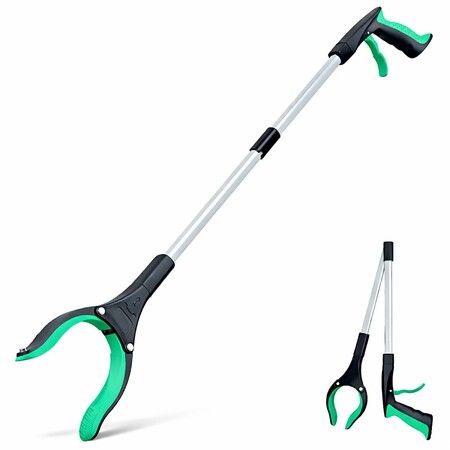 83 Cm Foldable Grabber Reacher Tool Extra Long Heavy Duty Pick Up Aid With Gripping Jaw For Seniors Home Garden Rubbish Mobility Support Green