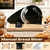 Manual Bread Slicer with Adjustable Thickness Hand Crank Homemade Sourdough Toast Loaf Cutter Guide Scale Line Solid Wood Base Stainless Steel Blade