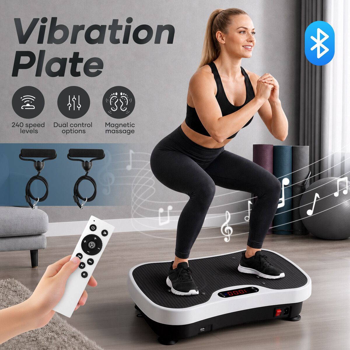 Vibration Plate Exercise Machine Bluetooth Fitness Platform Home Gym Full Body Workout Weight Loss Lymphatic Drainage Shaking Board 240 Speed Levels