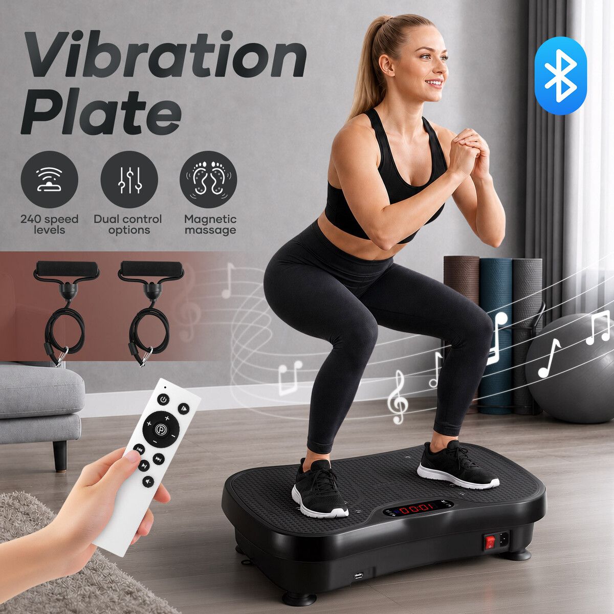 Vibration Platform Machine Plate Bluetooth Gym Fitness Home Exercise Full Body Workout Shake Board 240 Speed Levels for Weight Loss Lymphatic Drainage