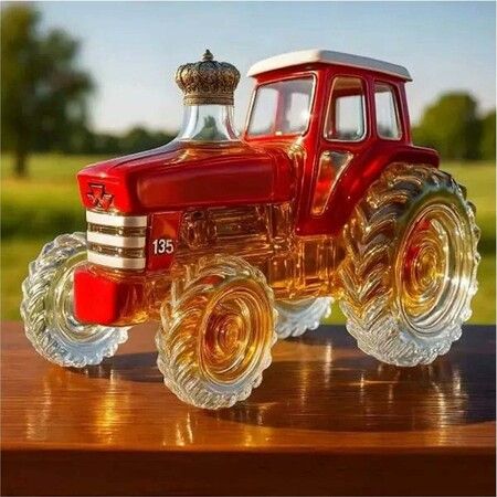 300ML Whiskey Decanter, Sculptures Statues Wine Bottle, 3D Tractor Shaped Fun Glass Wine Bottles Art Statue, Leak-Proof Wine Storage Container