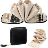 Travel Jewellery Organizer Case, Portable Soft Multi Compartment Storage Pouch for Women Necklaces Earrings Bracelets, Black