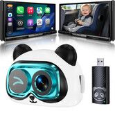 Wireless CarPlay Adapter with Back Seat Monitor, 122 Degree Wide Angle Night Vision Camera, Split Screen Navigation & Child Seat Monitoring, Plug and Play