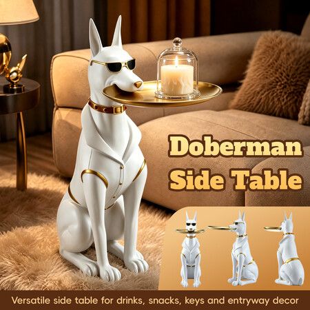 Dog Statue Side Table Removable Drinks Serving Tray Key Holder Geometric Resin Animal Sculpture Accent End Entryway Hallway Lounge Home Decor Ornament