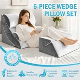 6PCS Bed Wedge Pillow Set Memory Foam Sofa Cushion Neck Back Head Support Leg Elevation Adjustable Breathable Cover for Reading Sleeping Sitting Up