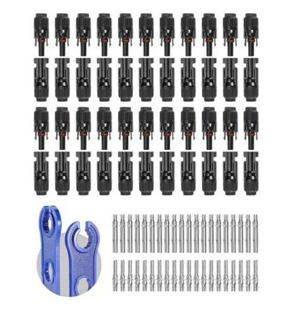 MC4 Solar Connector Kit 20 Sets PV Panel Crimp Connectors With Wrench Tool 30A 45A 1000V 1500V
