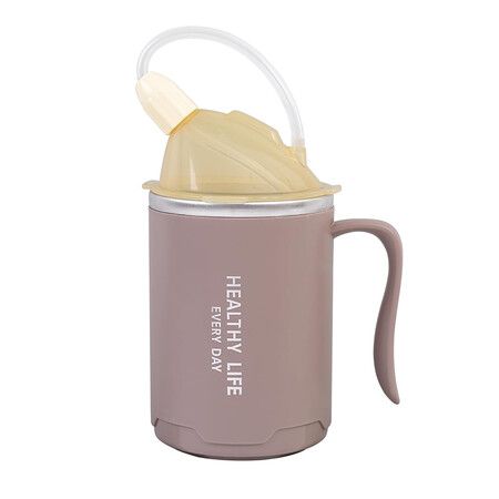 3 in 1 Spill Proof Men Women Sippy Cup, 13.5oz Stainless Steel Drinking Mug, Leak Proof Hospital Cup for Elderly, Bedridden Patients, Brown