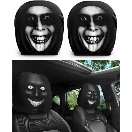 2PCS Ghost Face Headrest Covers,Scary Face Printing Auto Seat Universal Elastic Models Headrest Protector
