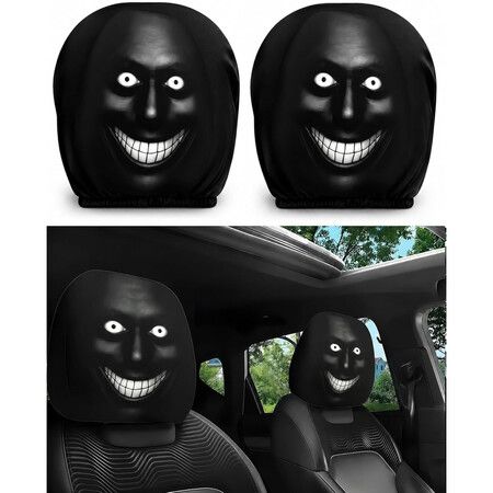 2PCS Ghost Face Headrest Covers,Scary Face Printing Auto Seat Universal Elastic Models Headrest Protector