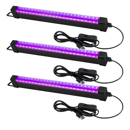 LED Tube Black Light, 3 Pcs 5W 24LED 32CM Portable UV Black Light Bars for Halloween, Christmas, Parties and More