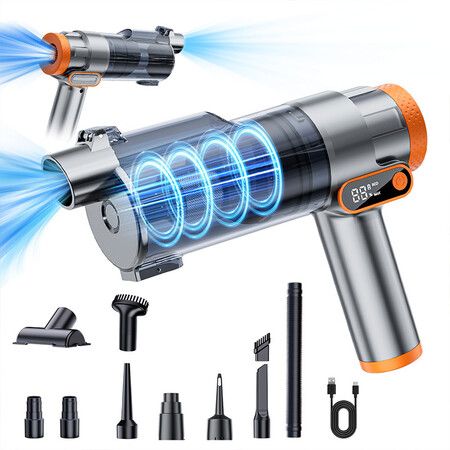 Cordless Handheld Car Vacuum, 3-in-1 Suction Blower Inflator, Cyclone Separation, Digital LED, HEPA Filter, One-Touch Empty for Car & Home Pet Hair
