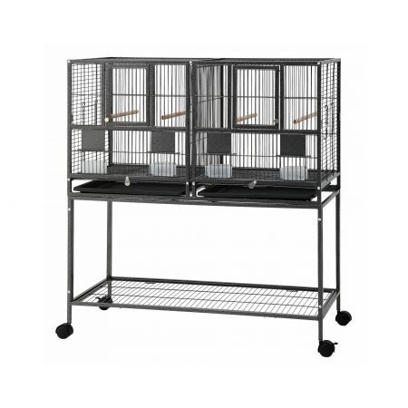 i.Pet 106cm 2-in-1 Bird Cage Aviary with Divider Parrot Budgie Wheels Black