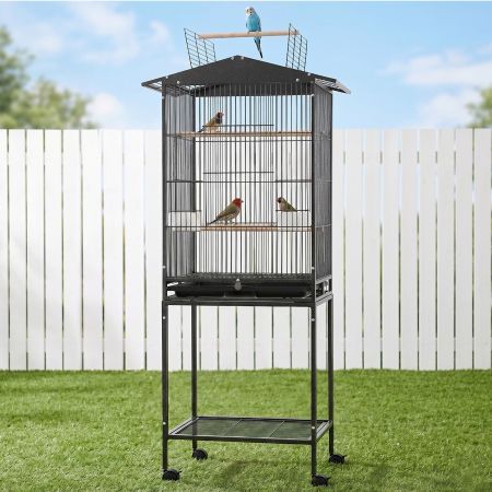 i.Pet 136cm Bird Cage Aviary Open Top Parrot Budgie Stand Wheels Black