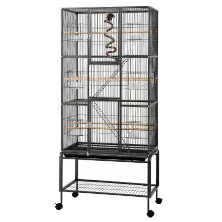 i.Pet 176cm 3-Tier Large Bird Cage Aviary with Ladder Parrot Budgie Wheels Black