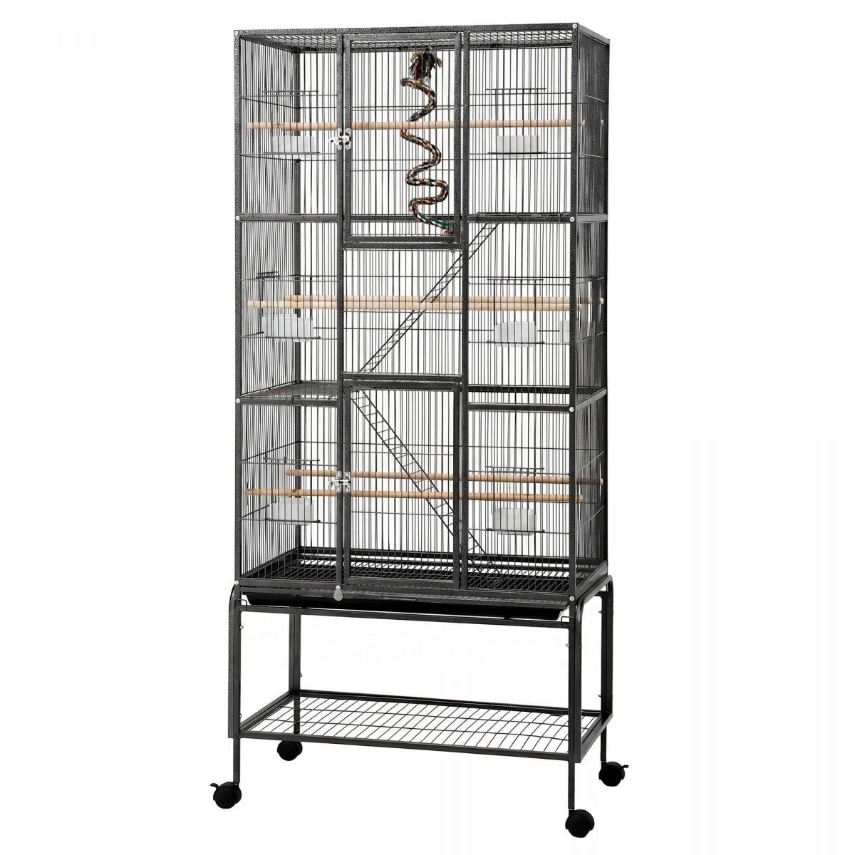i.Pet 176cm 3-Tier Large Bird Cage Aviary with Ladder Parrot Budgie Wheels Black