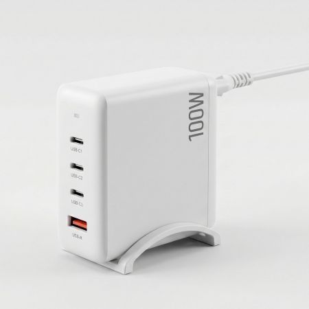 Devanti USB C Charger 100W Fast Charger 4 Port GaN Desktop Station White