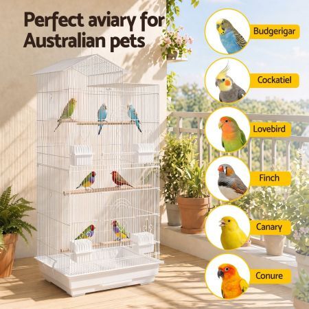 i.Pet 100cm Bird Cage Aviary Parrot Budgie White