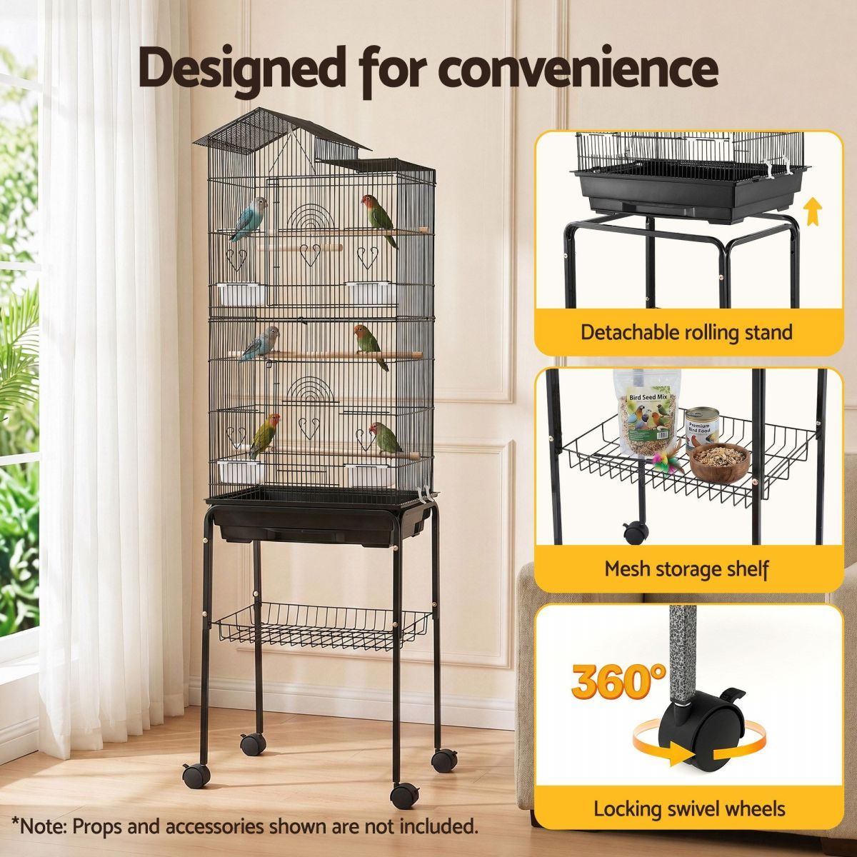 i.Pet 158cm Bird Cage Aviary Parrot Budgie Stand Wheels Black