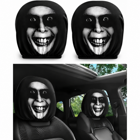 2PCS Ghost Face Headrest Covers,Scary Face Printing Auto Seat Universal Elastic Models Headrest Protector