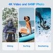 4K Underwater Camera 64MP 10M Waterproof,32GB Card Dual-Screen Dustproof,UHD Autofocus Point-and-Shoot,Compact,Floatable,Blue
