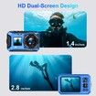 4K Underwater Camera 64MP 10M Waterproof,32GB Card Dual-Screen Dustproof,UHD Autofocus Point-and-Shoot,Compact,Floatable,Blue