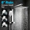 WELS Dual Shower Head Set 8” Square Chrome High Pressure Rainfall Overhead Showerhead 3 Mode Handheld Power Rain Spray Holder Hose Hotel Bathroom