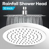 10 Inch Round Rainfall Shower Head 250mm High Pressure Overhead Showerhead Stainless Steel Chrome Fixed Rain Spray WELS 9LPM Water Saving Replacement