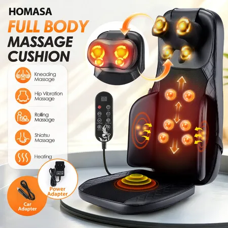 HOMASA Body Massage Cushion Car Massaging Chair Pad Rolling Electric Heated Shiatsu Neck Back Massager Vibration Seat Deep Kneading for Home Office