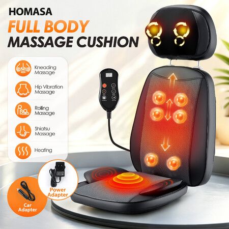HOMASA Massage Cushion Chair Shiatsu Back Neck Massaging Pad Deep Kneading Rolling Body Massager Adjustable Heating Vibrating Seat for Home Office Car